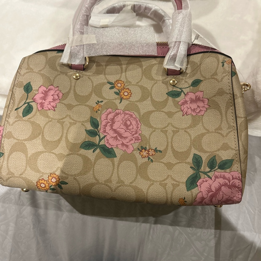 Coach Beige and Pink Floral Satchel